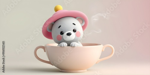 Bear Cub in a Teacup: Playful Pastel Charm