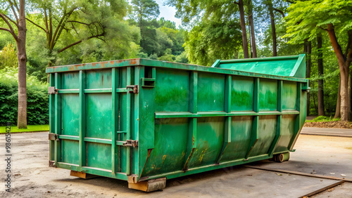 Large dumpster for waste disposal, garbage, trash, container, junk, rubbish, disposal, debris, waste management