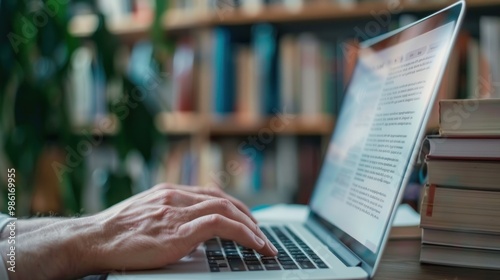 An adult studying for an exam using a laptop, accessing digital textbooks and online practice quizzes to reinforce learning