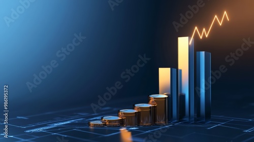 Digital intangible asset management, corporate growth, copy space, 3D illustration