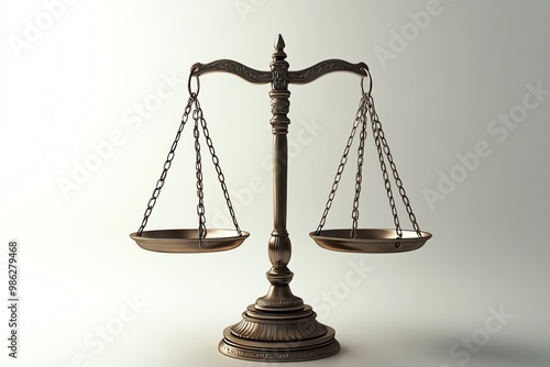 Antique balance scales symbolizing justice and equality on a plain background, perfect for legal and fairness concepts.