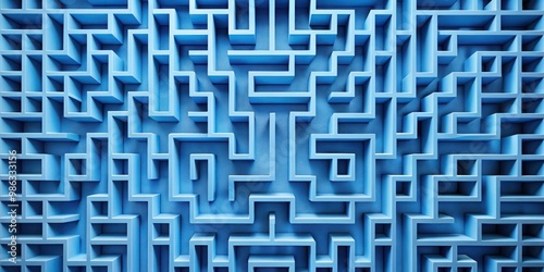 Top view of a intricate blue maze wall