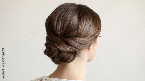 Step-by-step photo of an elegant twisted bun hairstyle with a plait, long hair styled neatly in a tutorial.