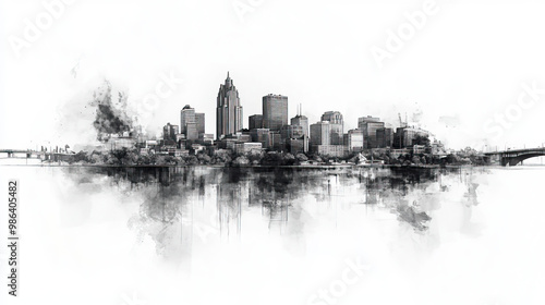 Saint Paul, Minnesota, black and white pen pencil hand-drawn effect drawing illustration for travel poster, card, wallpaper, backdrop or banner. Modern, clear, artistic and simple