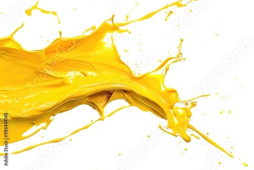 Shot of yellow paint splashes isolated on white background