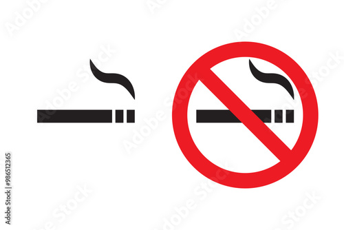 No smoking red sign illustration isolated on white background with cigar. Vector icons in flat style