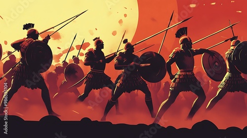 Silhouettes of Ancient Greek Warriors in Battle