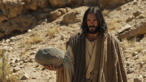  Jesus stands firm as the tempter presents the challenge to turn stones into bread.