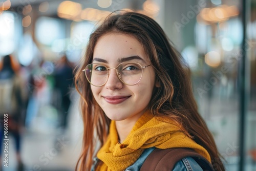 A woman wearing glasses and a yellow scarf, suitable for illustration or editorial use