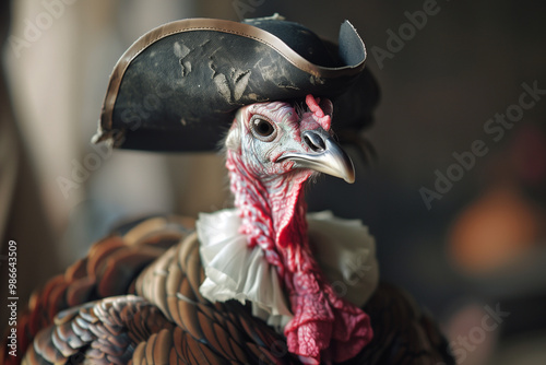 Turkey Dressed As a Pilgrim Wearing a 16th Century Hat to Celebrate the American Thanksgiving Tradition and Culture