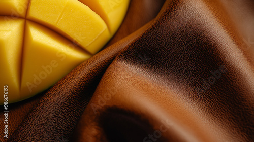 cultured leather, alternative leather, plant-based leather concept image: ultra-realistic vegan leather texture, indistinguishable from animal leather, extreme close-up, rich brown hues