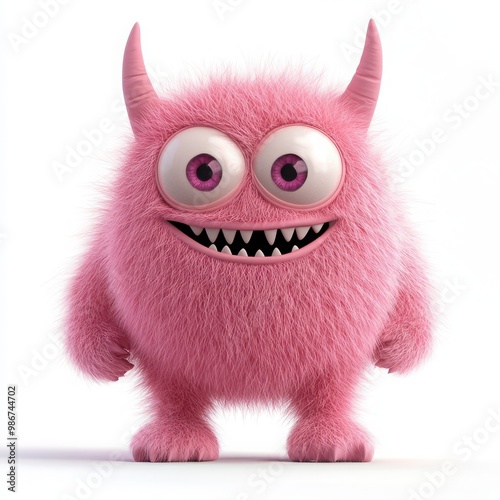 Cute pink furry monster 3D cartoon character