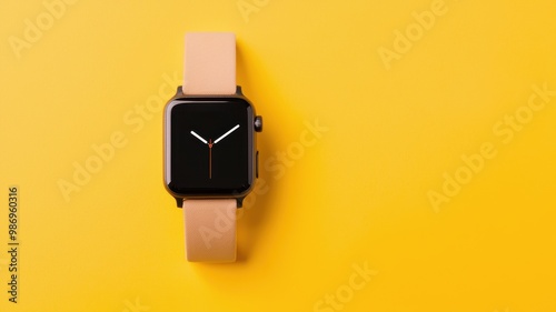 Stylish smartwatch on a vibrant yellow background.