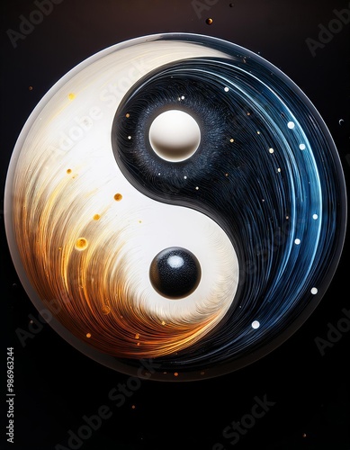 Yin yang symbol of harmony and balance on a black background