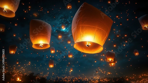 The annual Night of Yee Peng lights up countless illustrations of the lantern festival，generated with AI.