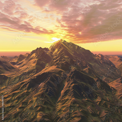 mountain range landscape against a sunset sky