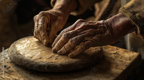 Artisan's Hands: Clay Sculpting in Detailed Light and Shadows