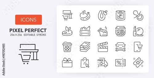 Supermarket departments and services 3 of 3 sets. Outline symbol collection. Editable vector stroke. 256x256 Pixel Perfect scalable to 128px, 64px...