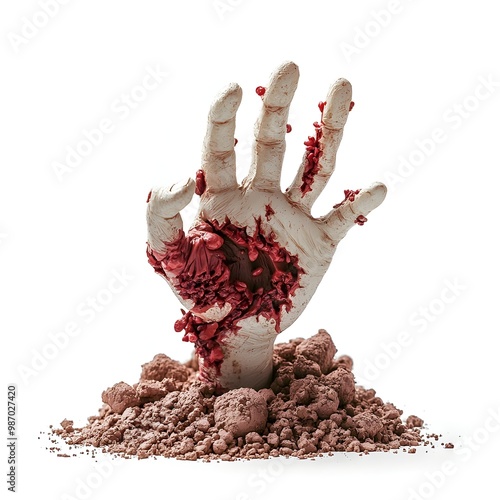 A Scary Zombie Hand Prop Breaking Through the Ground for Halloween Decor