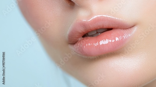 A woman's lips are plump and pink, giving her a youthful