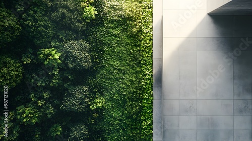 Lush Green Vertical Garden Wall Adjacent to Modern Concrete Facade