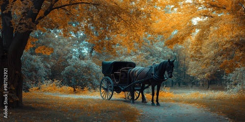 horse-drawn carriage in a park 