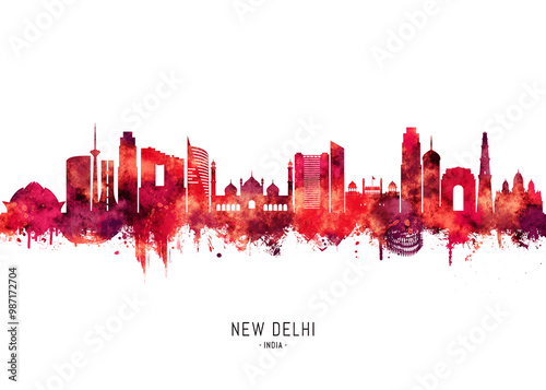 New Delhi India Skyline Red