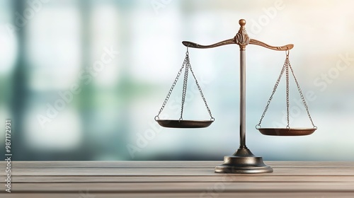 Scales of justice on table 