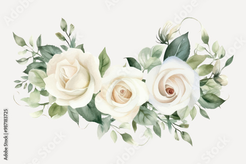 Elegant watercolor white roses