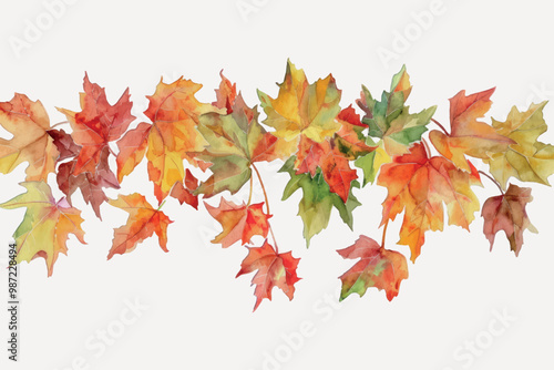 Colorful autumn leaves watercolor painting