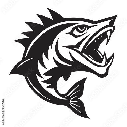 Aggressive pike fish silhouette vector illustration on a white background