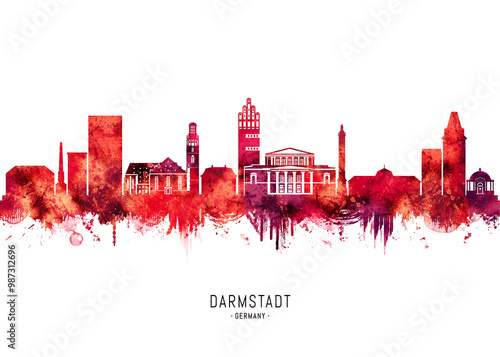 Darmstadt Germany Skyline Red