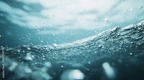 This image showcases a detailed underwater scene where ripples carry across the water's surface, accompanied by bubbles in mesmerizing motion for a dynamic visual experience.