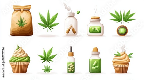 Cannabis Products: A Set of Cartoon Illustrations