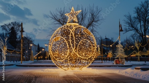 The town square is decorated for Christmas In the center of the square