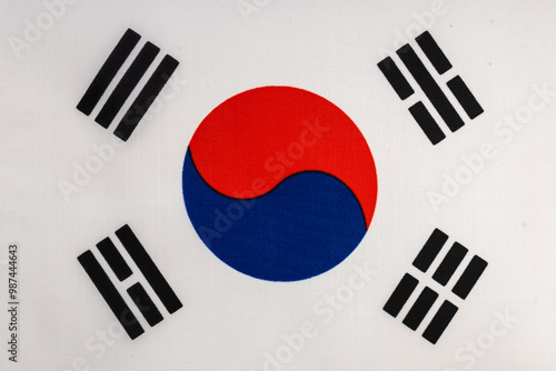 National flag of the state of South Korea close-up. State background.