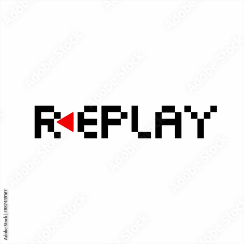 Abstract geometric replay text logo design with pixel style.