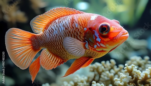 Captivating Beauty of Queen Coris Wrasse in Vibrant Underwater Habitat