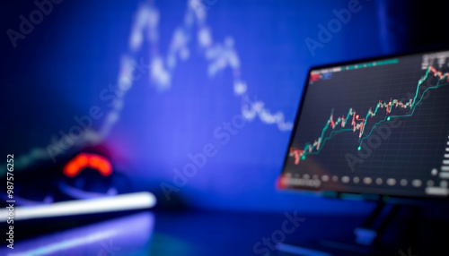 Technical analysis on the monitor of a computer. Fundamental and investment