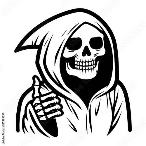 grim reaper showing a thumb up funny Halloween sketch