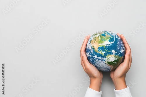 Close-up of hands holding a globe, symbolizing global corporate responsibility and commitment to positive environmental impact Global responsibility, Environmental CSR