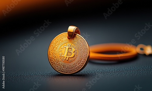 Gold Bitcoin Pendant Necklace.