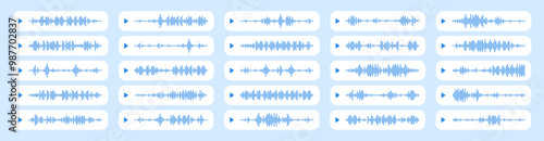 Podcast voice sound waves and music audio soundwave for message, vector templates. Sound wave recording icons for podcast or online music audio streaming and mobile phone voice message soundwaves