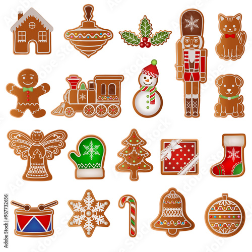 set of christmas gingerbread cookies. collection of gingerbreads