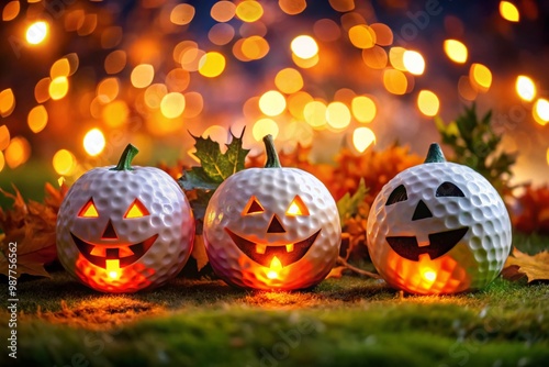 Spooky Halloween Golf Clip Art Featuring Jack-o'-Lanterns, Ghosts, and Haunted Golf Balls Design