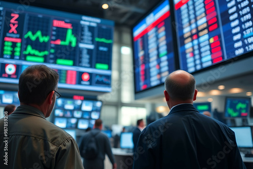 Traders and investors watching stock prices at trading floor in stock exchange