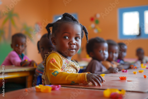 Photography of children portrait from Senegal in a preschool or kindergarten class. 