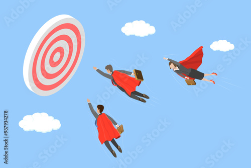 3D Isometric Flat Vector Illustration of Team Target, Achieving Business Goals Through Teamwork and Leadership