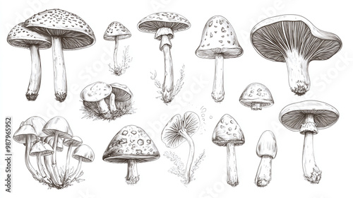 Monoscopic Sketches of Diverse Mushroom Species