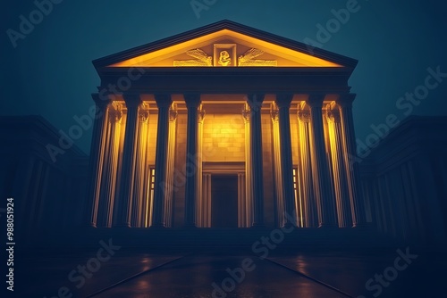 Ancient Greek Temple Illuminated at Night